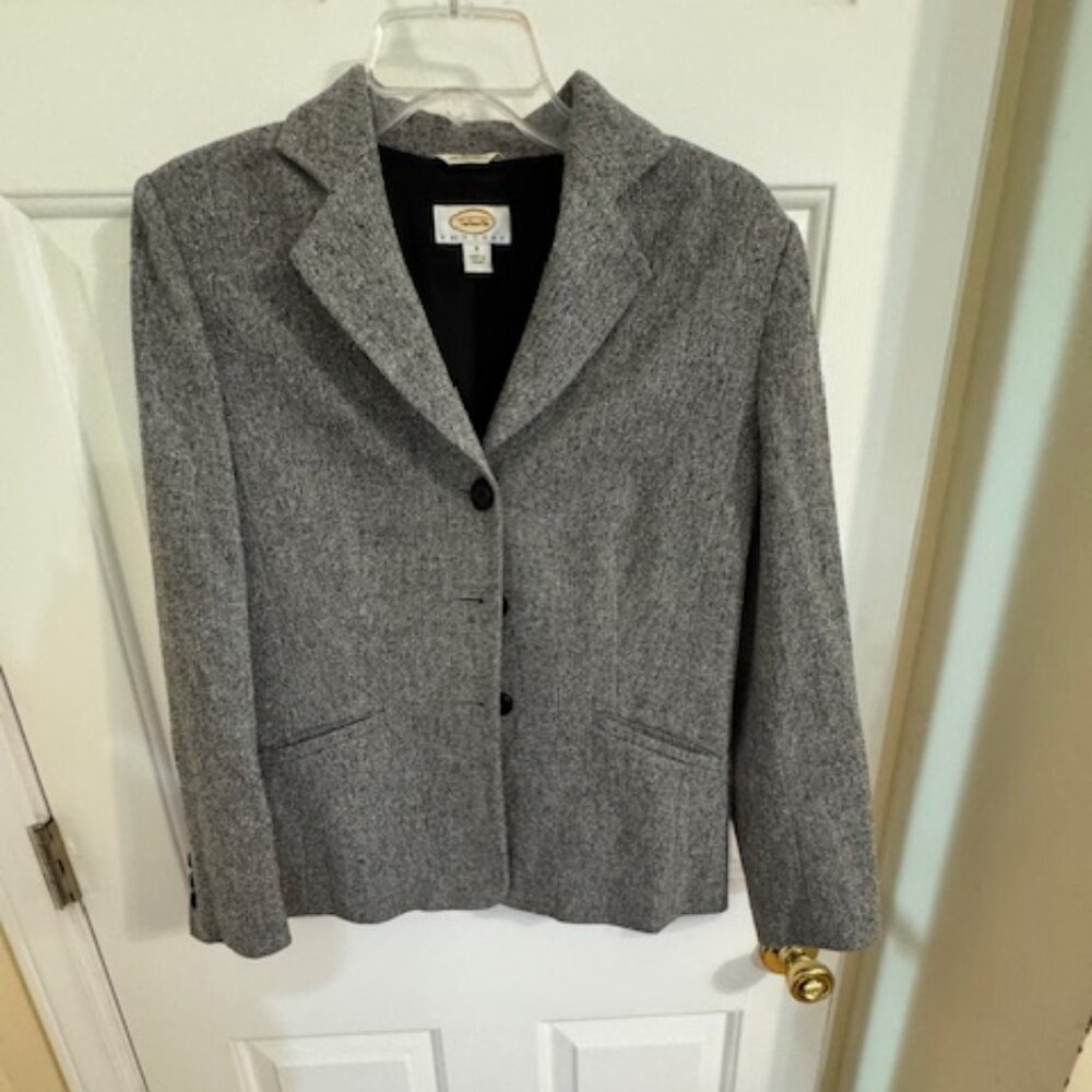 Vintage Talbots Black Wool Blend Tweed Blazer - Cottagecore Jacket 8P